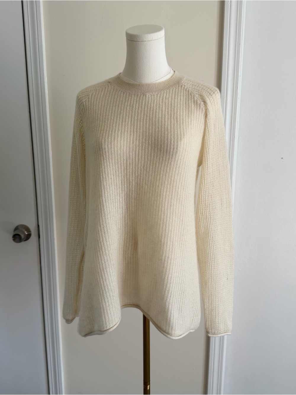 Oats Cashmere by Debra Hayburn Ivory Cream Knit Long Sleeve Crew Neck Sweater